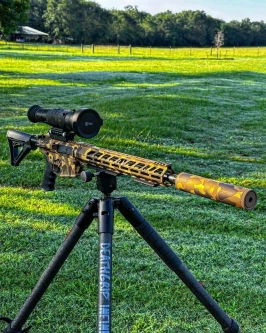 Tactical Skeleton's new MAKO-TI 100% titanium suppressor color matched with a 8.6 blackout TS10 with our signature Big Bend quad camo cerakote pattern 💰 #tacticalskeleton #homeofthear10